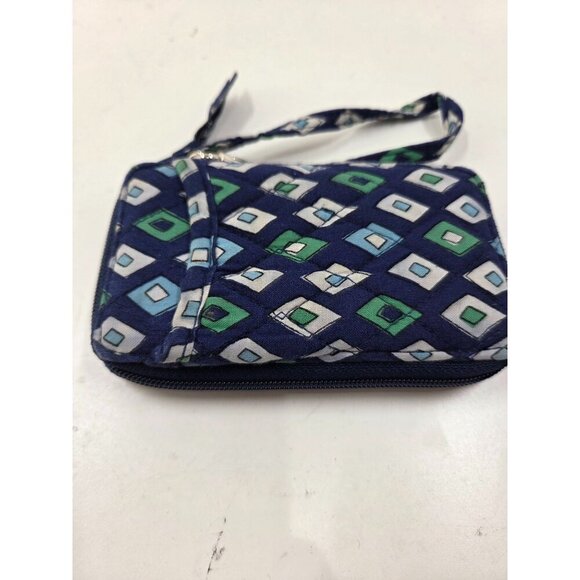Vera Bradley quilted cotton wristlet wallet navy blue green small zip around - Picture 4 of 6